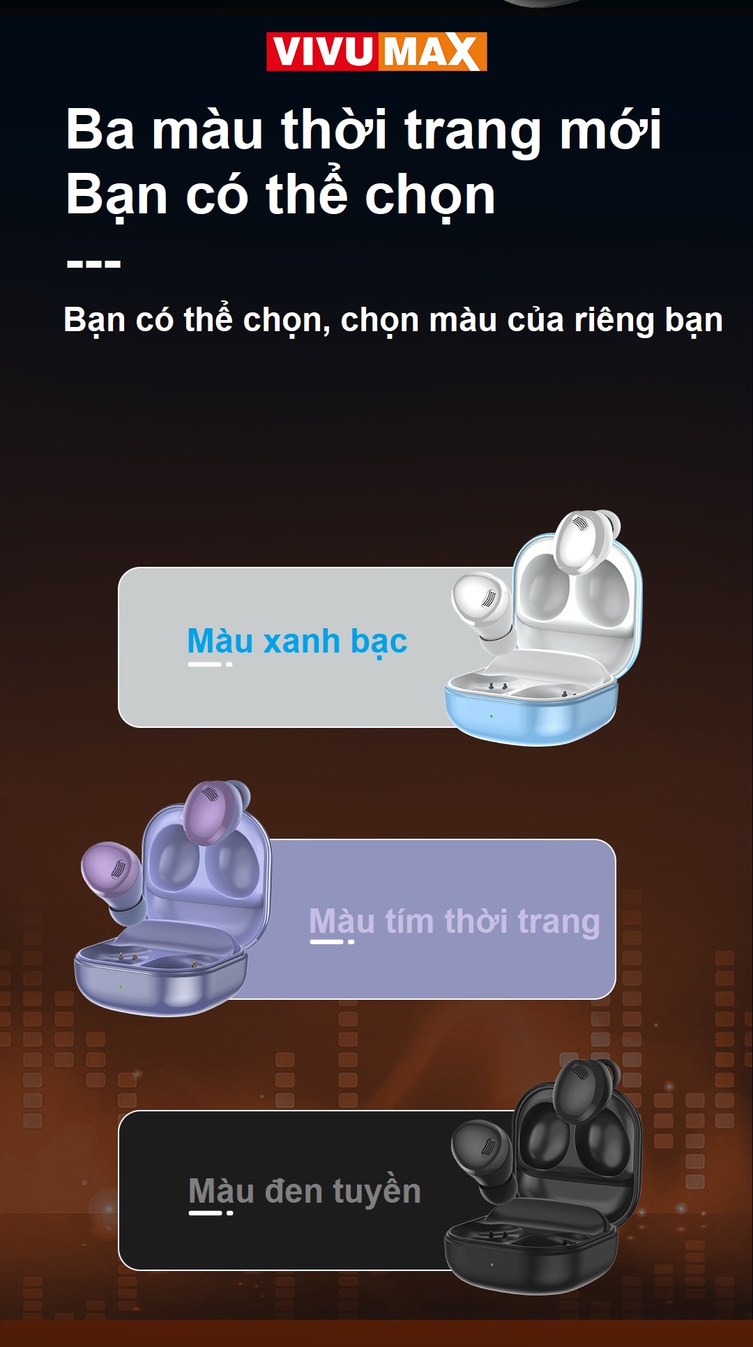 Tai nghe Blutooth 5.3 cao cấp Vivumax VX15, chống ồn - Hàng Chính Hãng