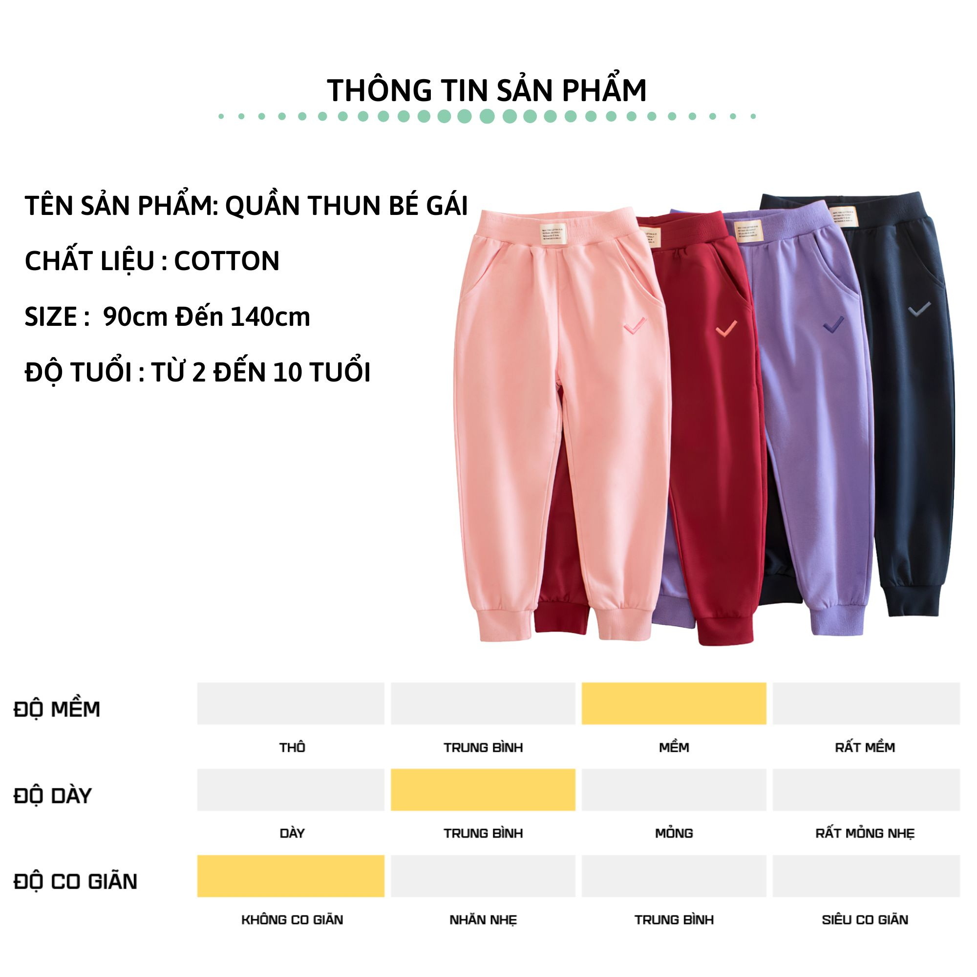 Quần thun dài bé gái 27Kids 27Home Quần thu đông nữ 100% Cotton cho trẻ từ 2-10 tuổi GLPE6