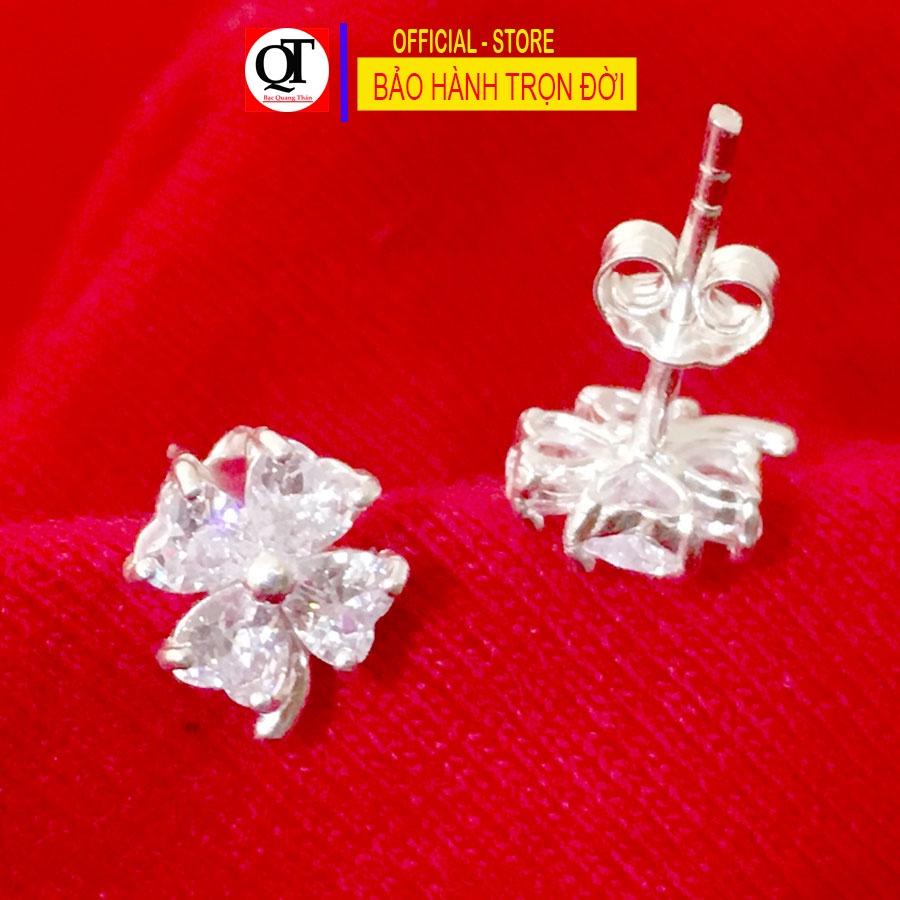 Khuyên tai nữ bạc cỏ Bốn Lá chốt đeo sát tai có thể đeo cho nam và nữ Bạc Quang Thản - QTBT111