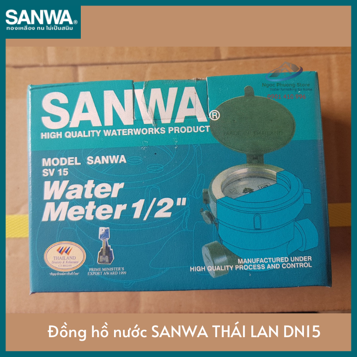 Đồng hồ đo lưu lượng nước sạch Sanwa nhập khẩu, có kiểm định, Phi 21mm SV15