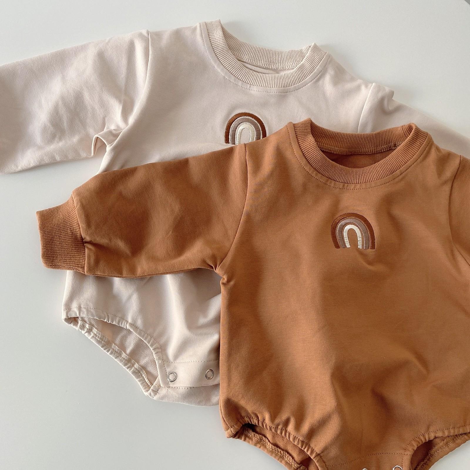 Mùa Thu Bé Sơ Sinh Bé Trai Quần Áo Bé Gái Thêu Rainbow Bodysuit Tay Dài In Áo Liền Quần Bé Gái Xinh Xắn Đáng Yêu Quần Áo