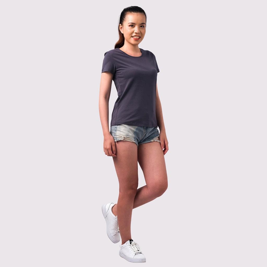 Áo Phông Nữ Cổ Tròn Màu THAN CHÌ 100% Cotton Cao Cấp, Công Nghệ Khử Mùi Ag+, An Toàn Cho Da - Gold Rhino