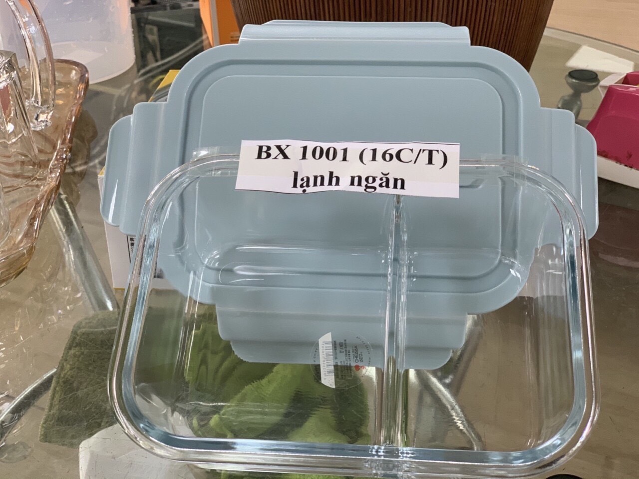 Hộp đựng cơm văn phòng Lovida bằng thủy tinh 1000ml chia ngăn chống tràn dùng cho lò vi sóng