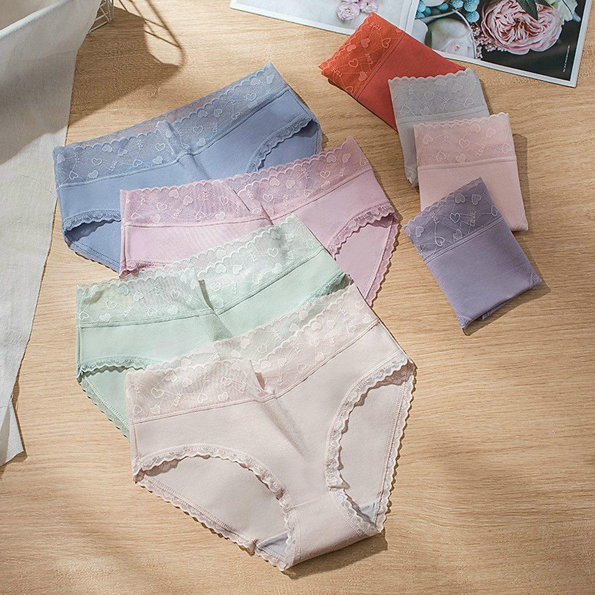 SET 5 QUẦN LÓT COTTON lụa thông hơi mềm mại phối viền ren xinh xắn