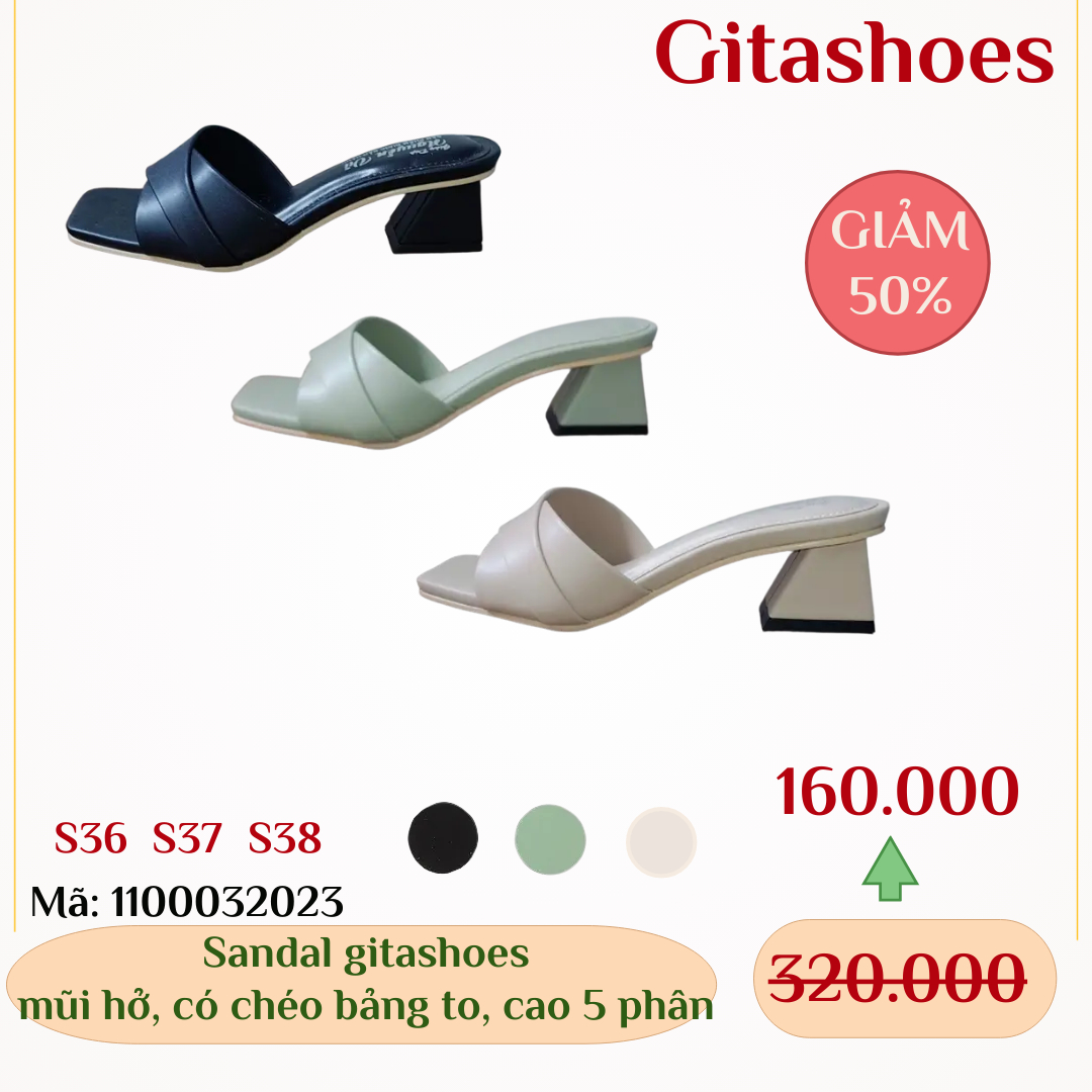 Giày Sandal gitashoes mũi hở, có chéo bảng to,cao 5 phân - 1100032023