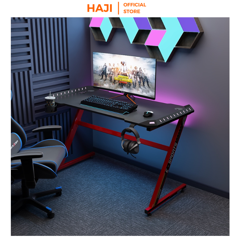 Bàn Gaming chân chữ Z có hệ thống đèn led HAJI, bàn làm việc cỡ lớn khung sắt tĩnh điện chống gỉ C71