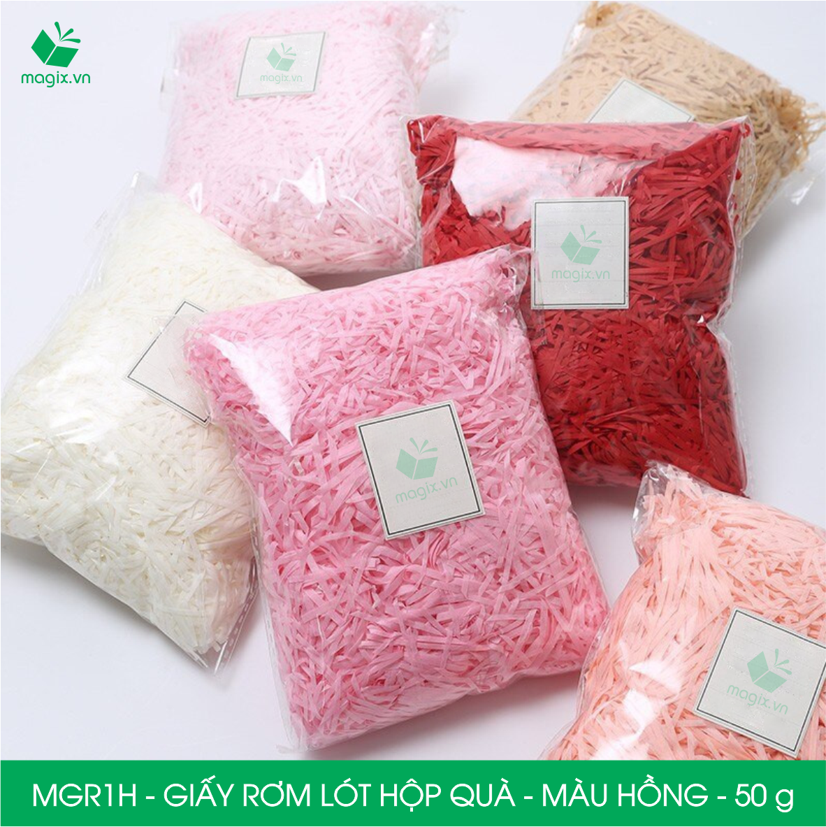 MGR1H - 50g Giấy rơm lót hộp quà màu hồng - Giấy sợi rơm trang trí - Giấy vụn chống sốc