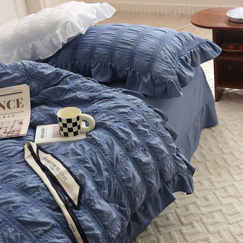 Bộ Chăn Ga Gối Cotton Đũi Bèo Độc Lạ Hàng Nhập Khẩu Cao Cấp 4 Món Vintage