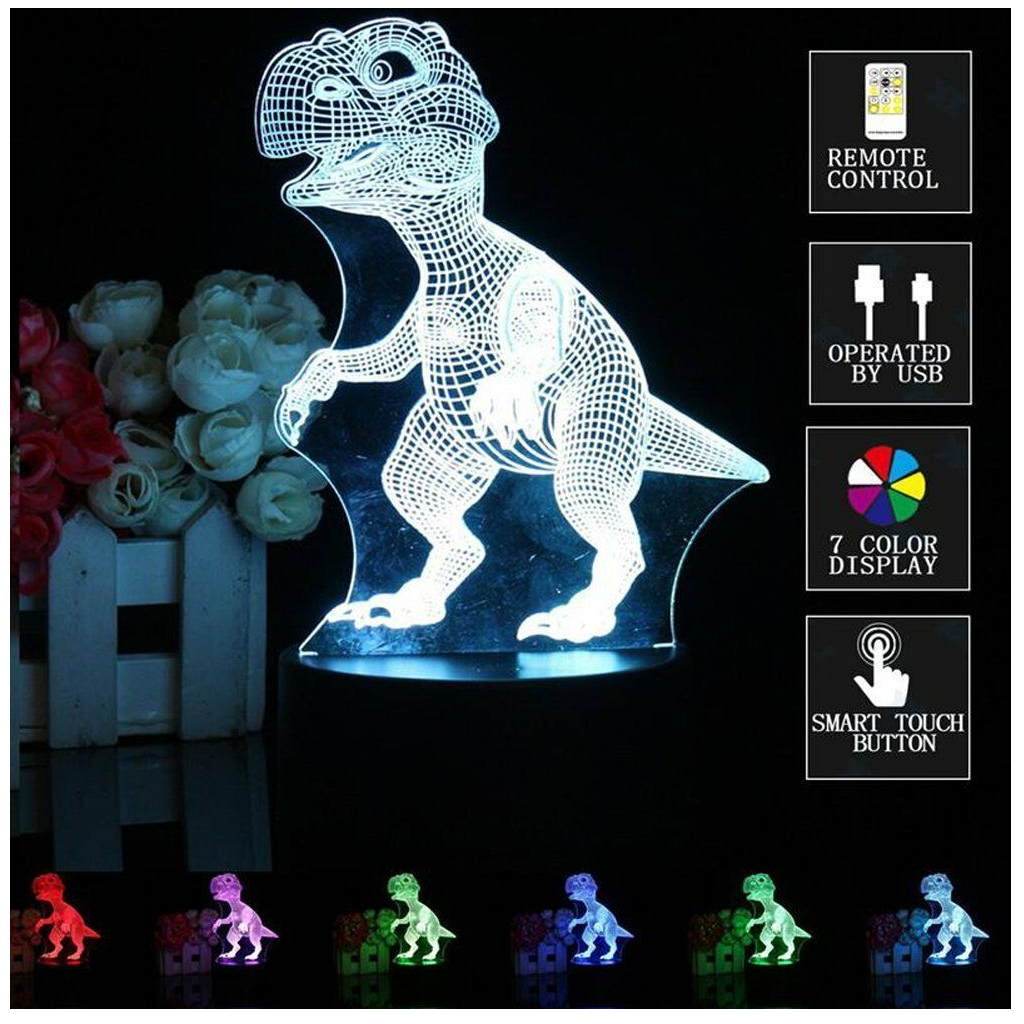 Dinosaur 3D LED Night Light Touch Remote Table Desk Illusion Lamp Kids Gifts