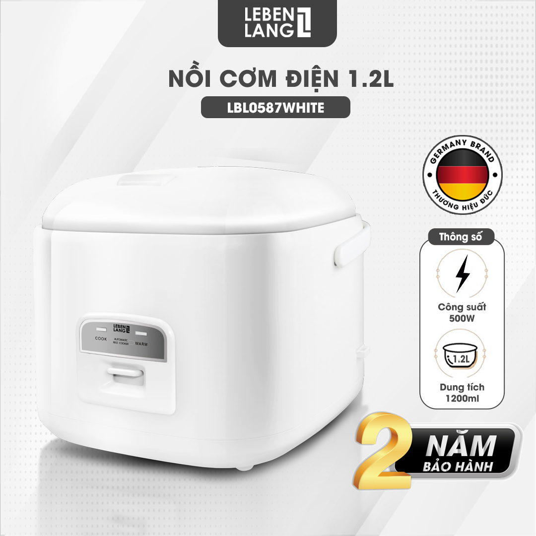 Nồi cơm điện Lebenlang LBL0587, dung tích 1200ml, công suất lớn 500W, giữ nhiệt đến 4h, thiết kế đơn giản, tặng kèm xửng hấp, bảo hành 2 năm - hàng chính hãng