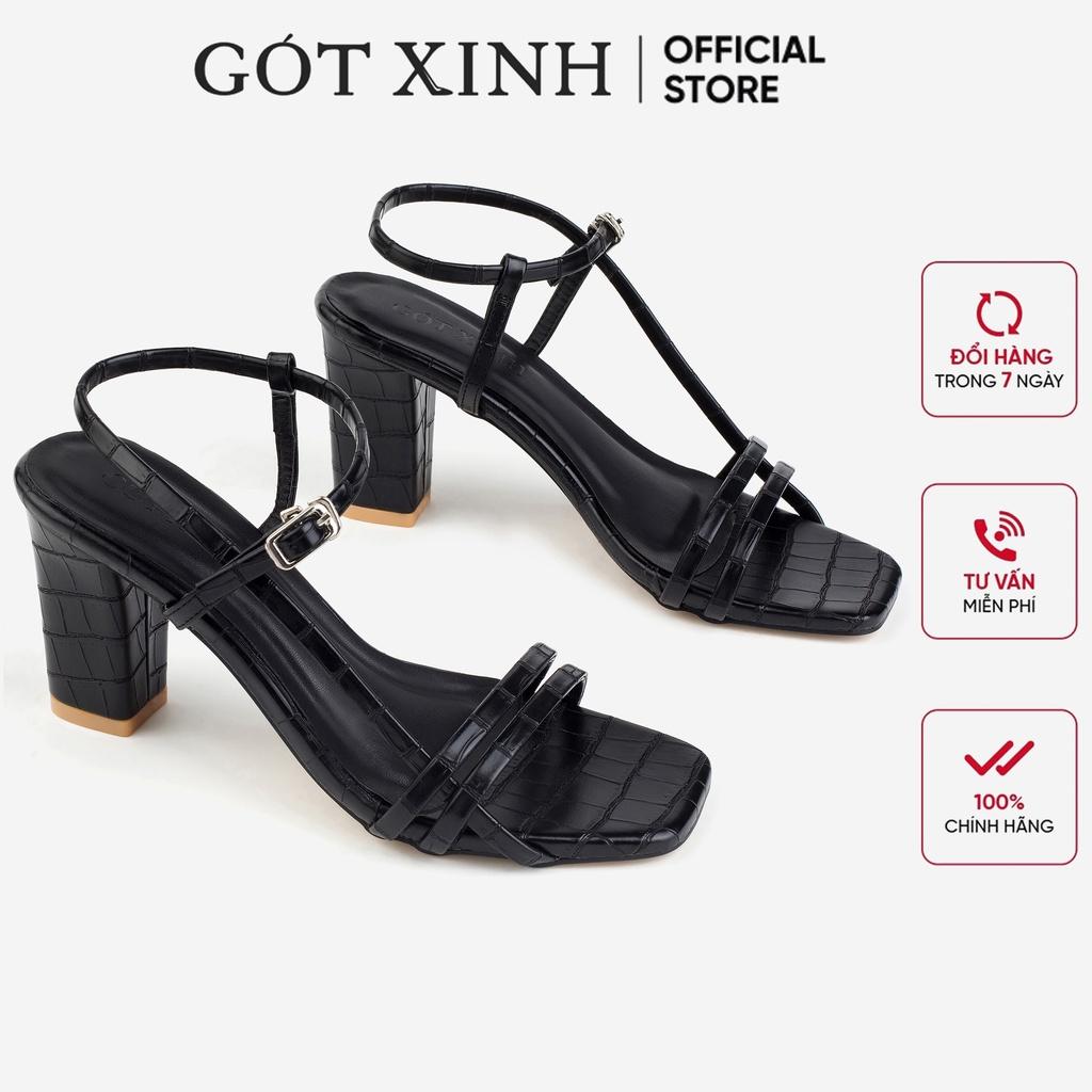 Giày sandal cao gót nữ 7cm GÓT XINH GD11 quai ngang da mềm gót vuông