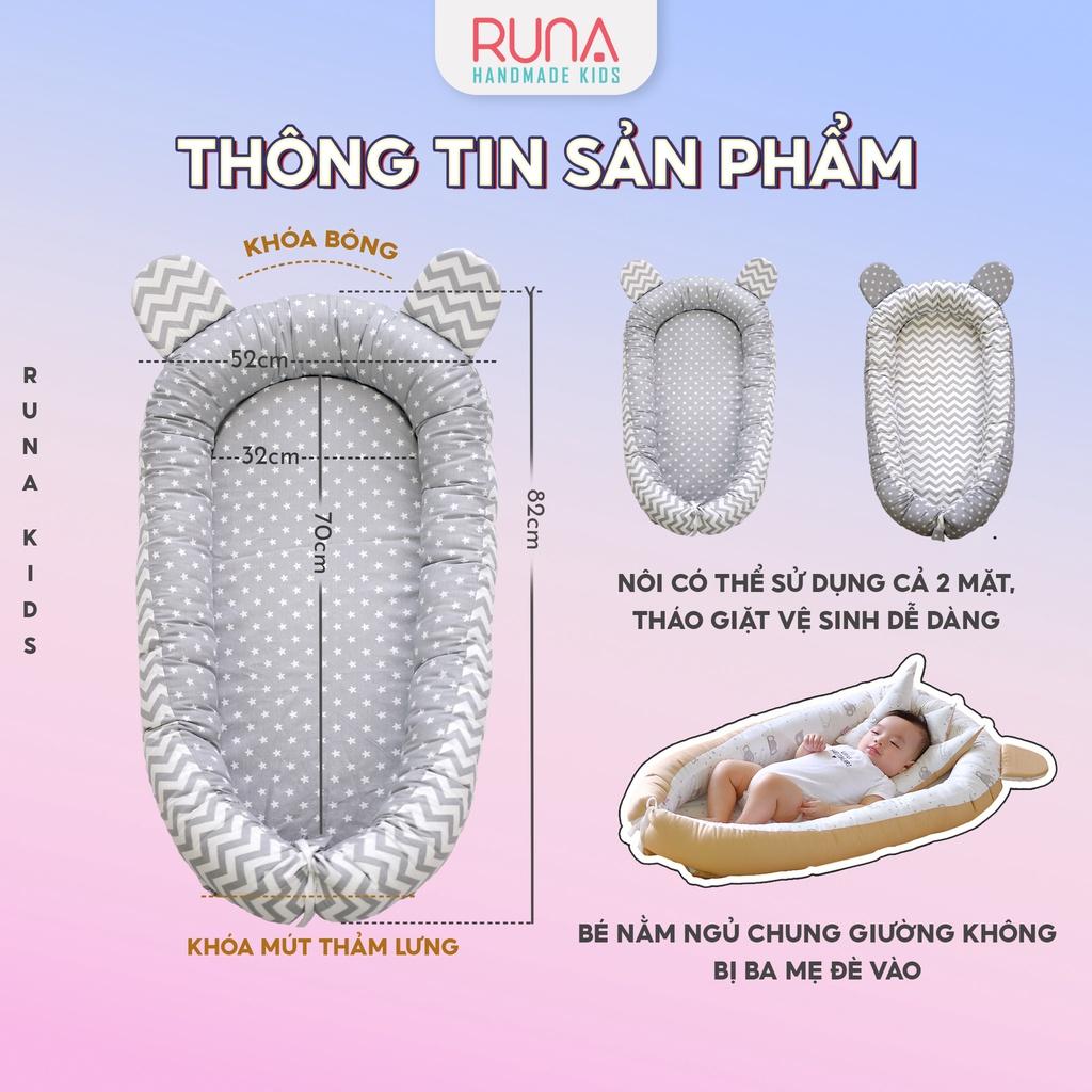 Nôi nằm chung giường cho bé sơ sinh Runa Kids chất liệu cotton Hàn cao cấp thoáng mát giúp bé ngủ ngon chống giật mình