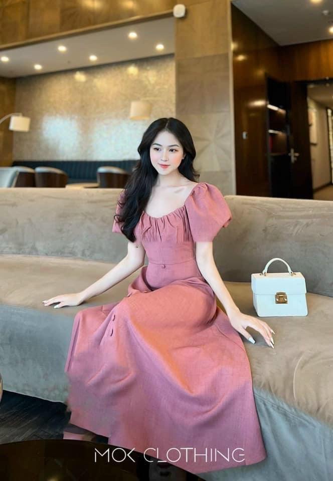 ĐẦM MIDI NHÍU NGỰC TAY BỒNG 13195