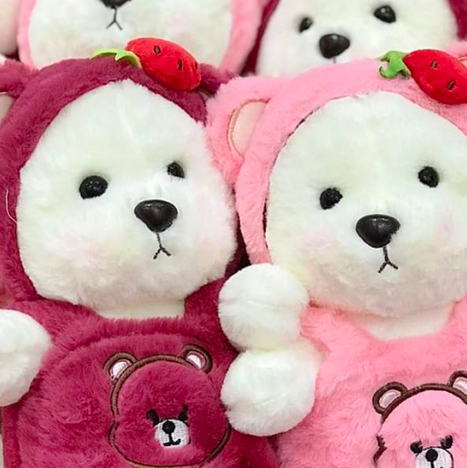 Gấu bông Teddy mặc yếm - Size 30cm - Áo có thể cởi ra - Quà tặng gấu bông gấu dâu mặc yếm
