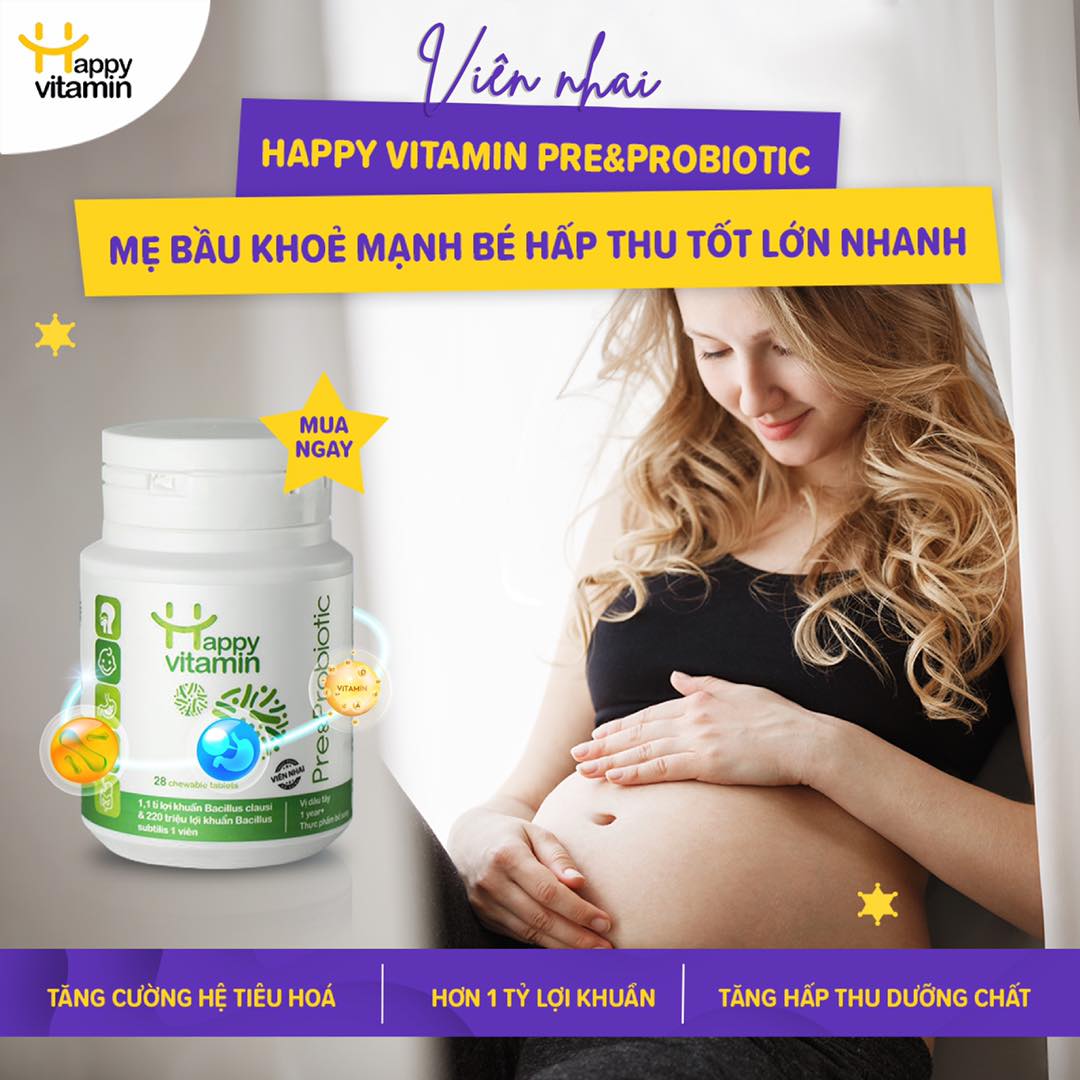 Kẹo Lợi Khuẩn Happy Vitamin Pre&amp;Probiotic Dành Cho Trẻ Và Mẹ Bầu - Lọ 28 Viên