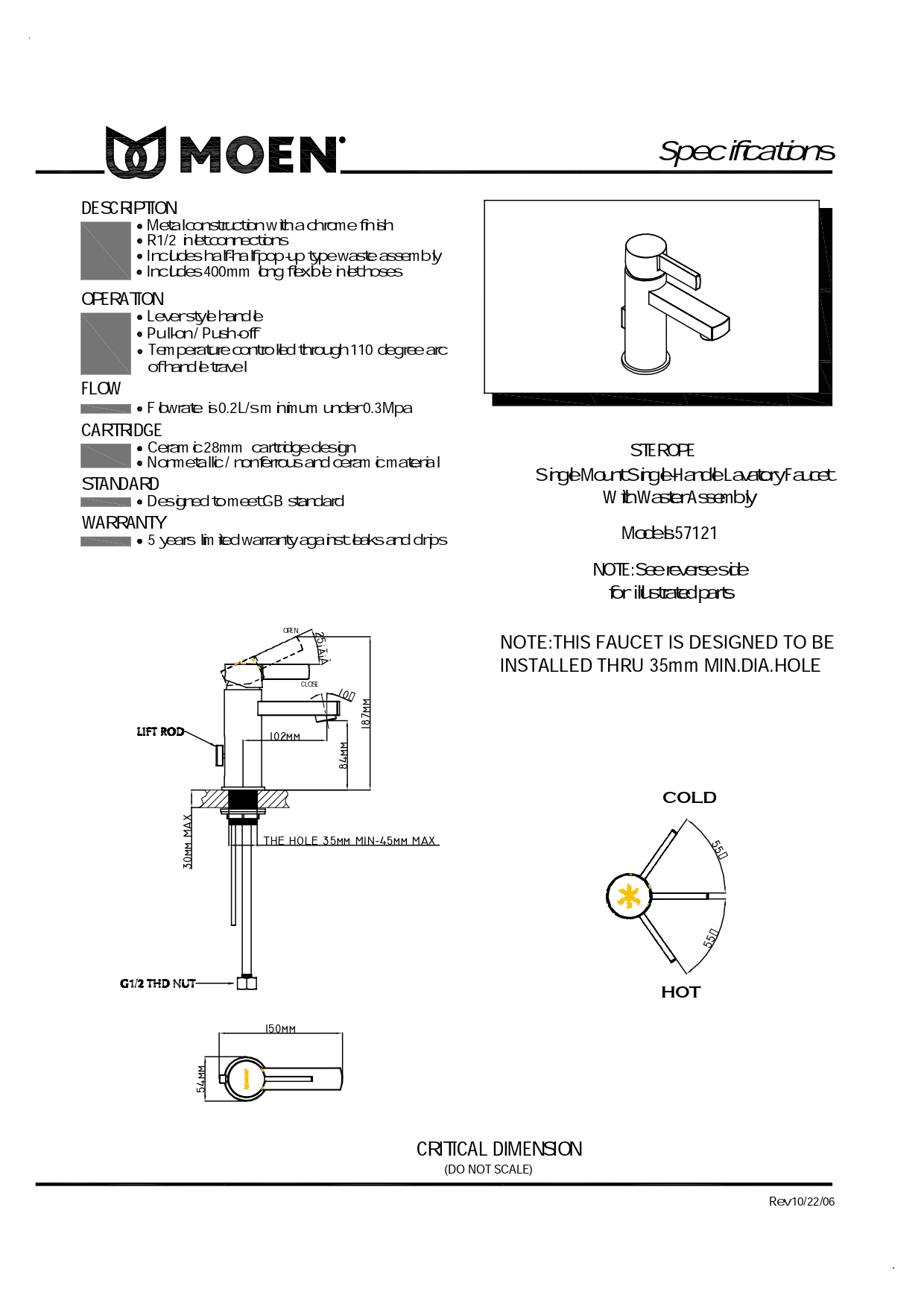 Bộ Vòi Lavabo Nóng Lạnh MOEN V57121