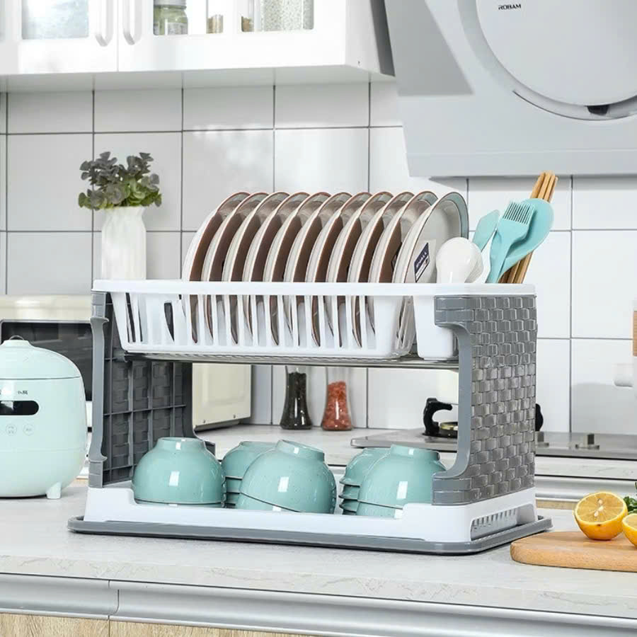 Kệ Úp Bát Đĩa 2 Tầng Kèm Ống Đựng Đũa Thìa Đa Năng Rổ Úp Bát Có Khay Hứng Thoát Nước Tiện Lợi- Hàng Chinh Hãng MINIIN