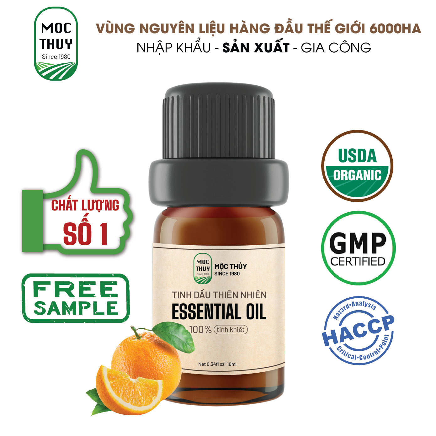 Tinh Dầu Cam Ngọt Nguyên Chất Hữu Cơ MỘC THỦY 100ML - Orange Essential Oil - Khử Mùi Xông Thơm Phòng, Thư Giãn - Đạt chuẩn chất lượng kiểm định