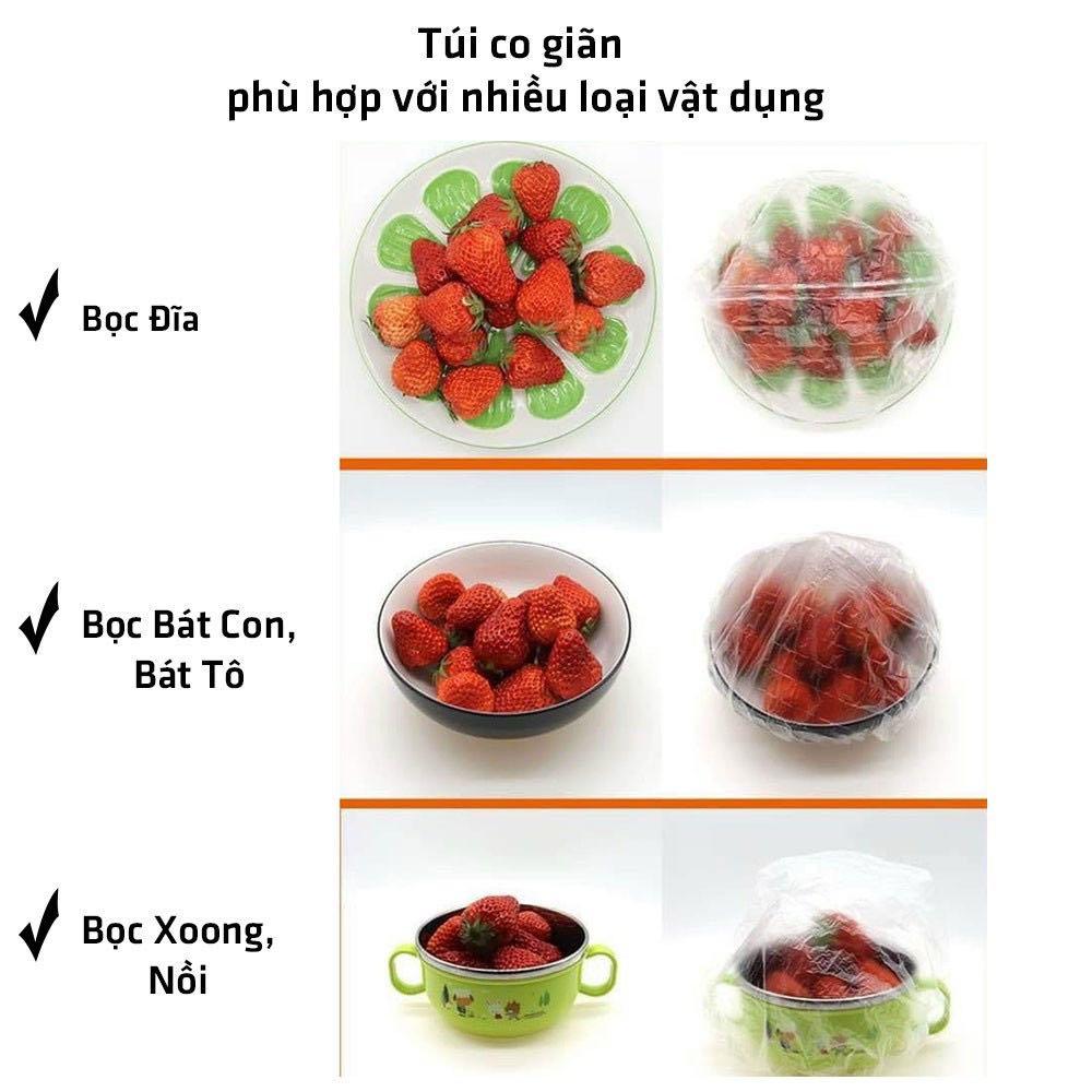 MÀNG BỌC Thực Phẩm Đa Năng Co Giãn Thông Minh Có Chun Set 100 Cái Nhanh Tiện (Tặng Kèm Túi Gấu Dễ Thương)