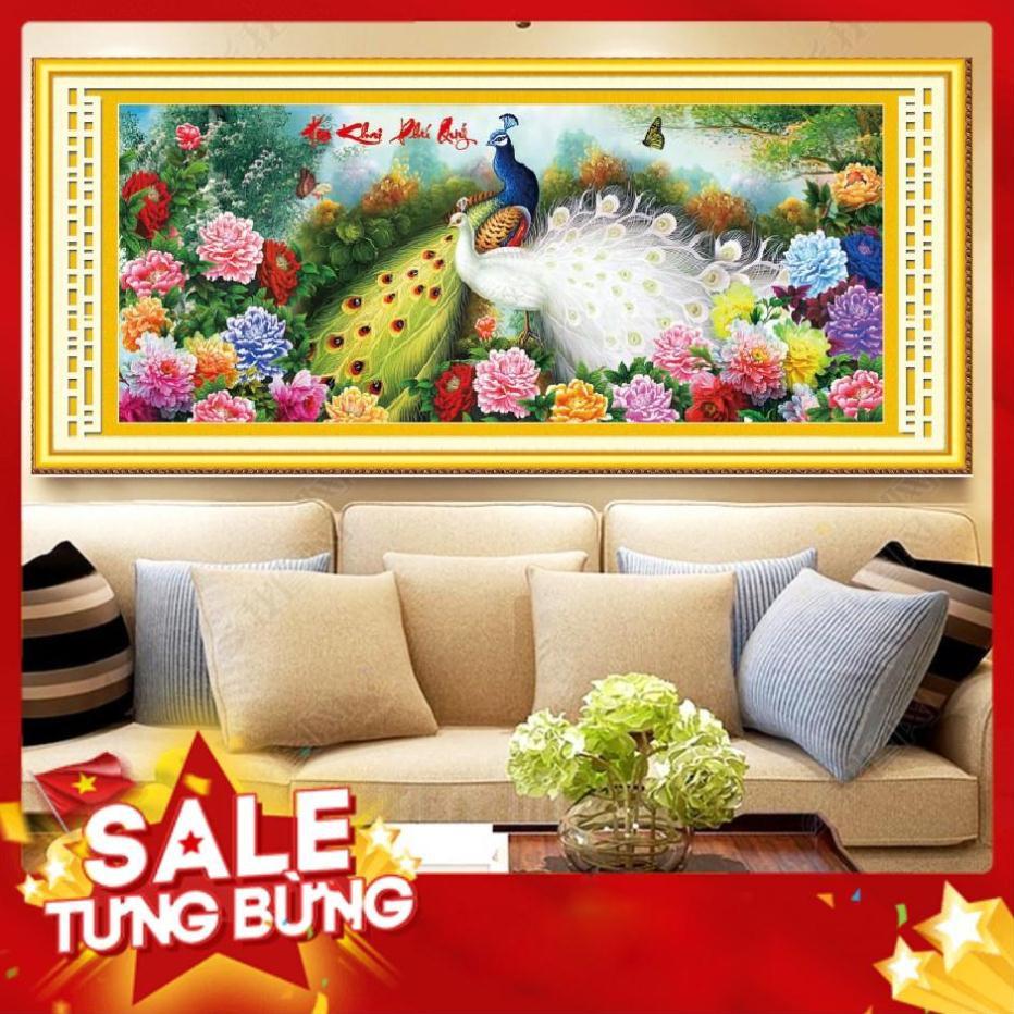 Tranh thêu chữ thập chim công mo0046 195x82cm