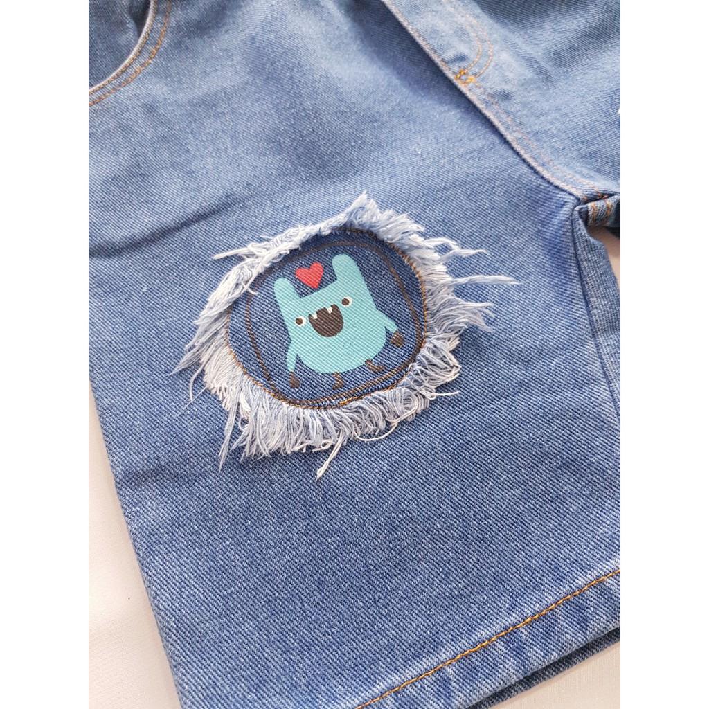 Quần Jeans Cho Bé WELLKIDS Quần Short Cho Bé Họa Tiết Monster Chất Bò Mềm 033