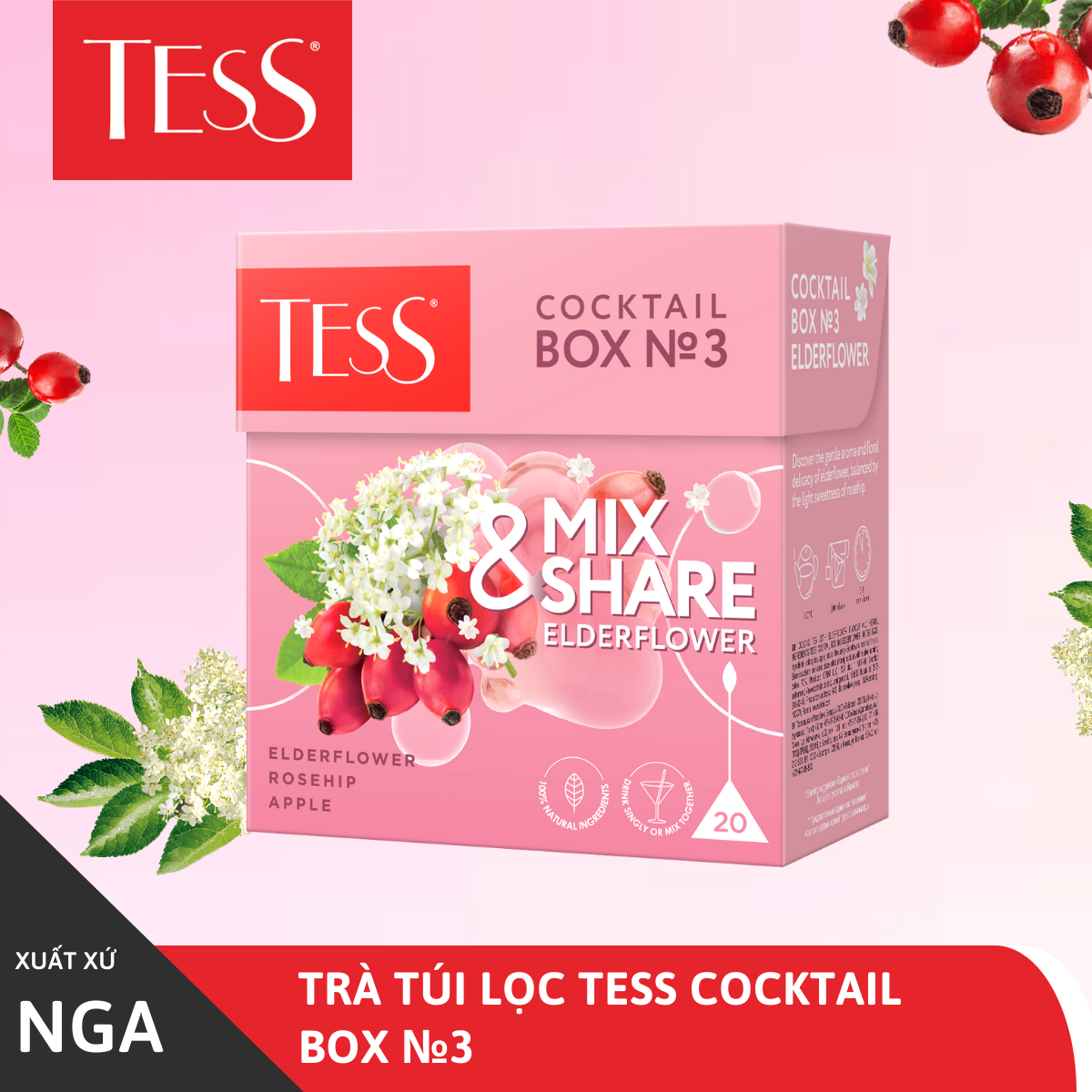 Trà ô long Tess Mix and Share vị tiếp cốt thảo 20 gói/hộp