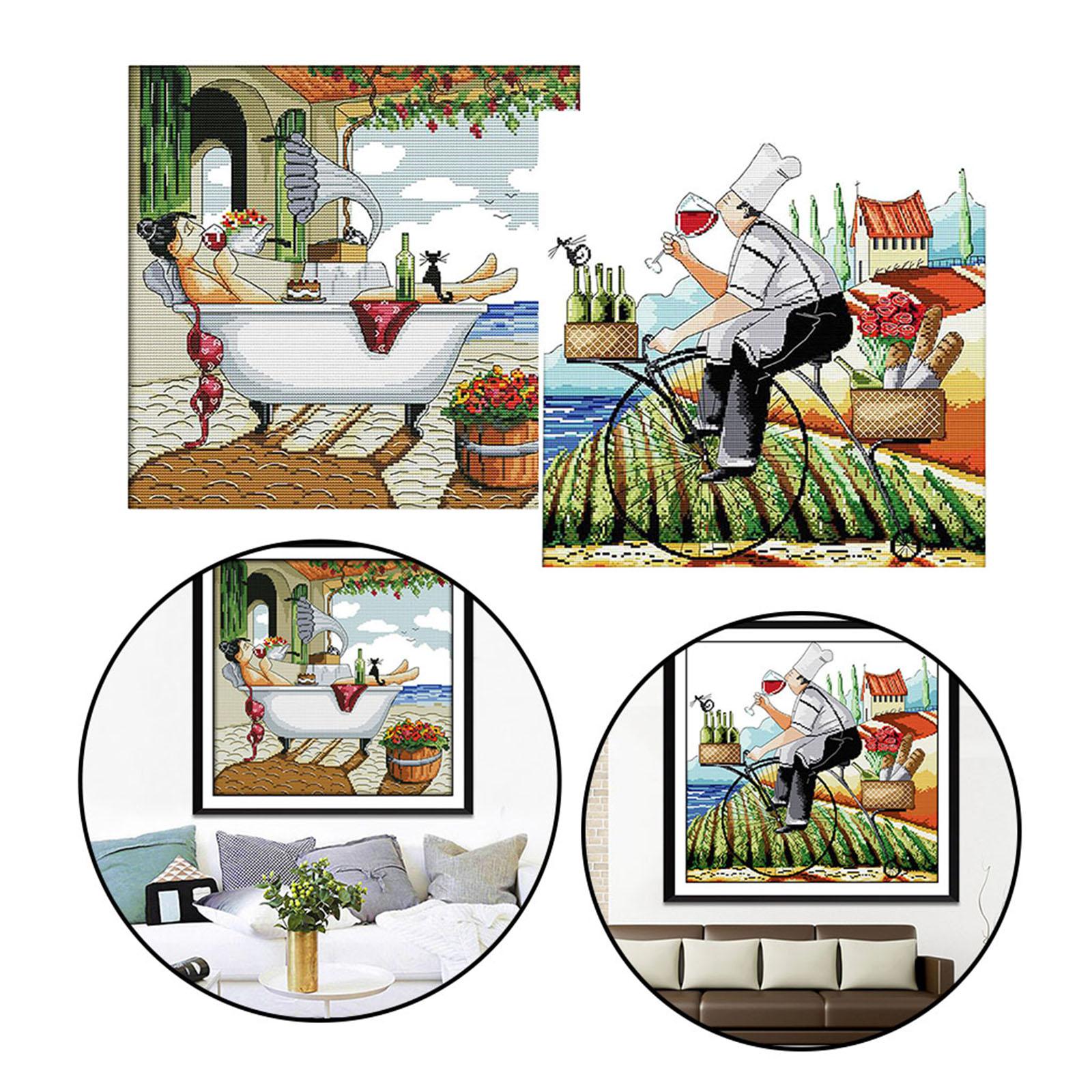 2PCS Enjoy Life Stamped Cross Stitch Kit for Beginners DIY Counted 14CT