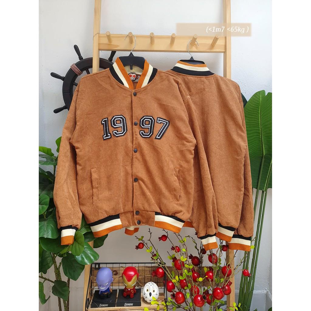 Áo Jacket Bombers 1997/ Áo Khoác KAKI Bomber Nhung Gân 1997 Áo Đẹp Như Ảnh Form rộng Unisex Nam Nữ Couple