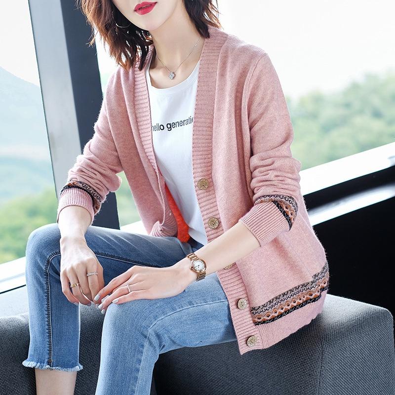 MS319 Áo khoác cardigan len nữ thổ cẩm cổ tim