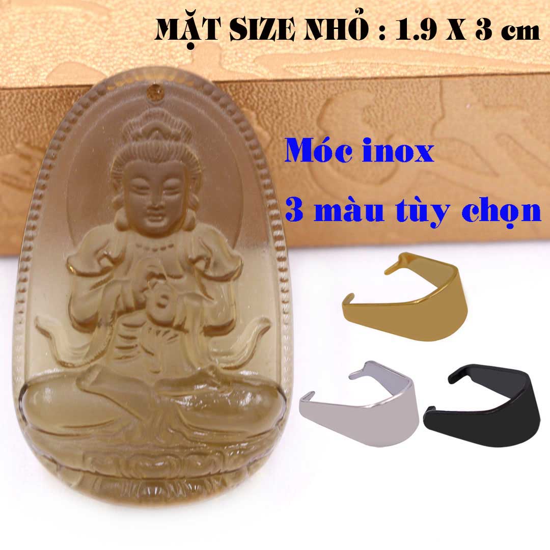 Mặt Phật Đại nhật như lai đá obsidian  1.9cm x 3cm  kèm móc dây chuyền inox vàng, Phật bản mệnh, mặt dây chuyền Phật giáo