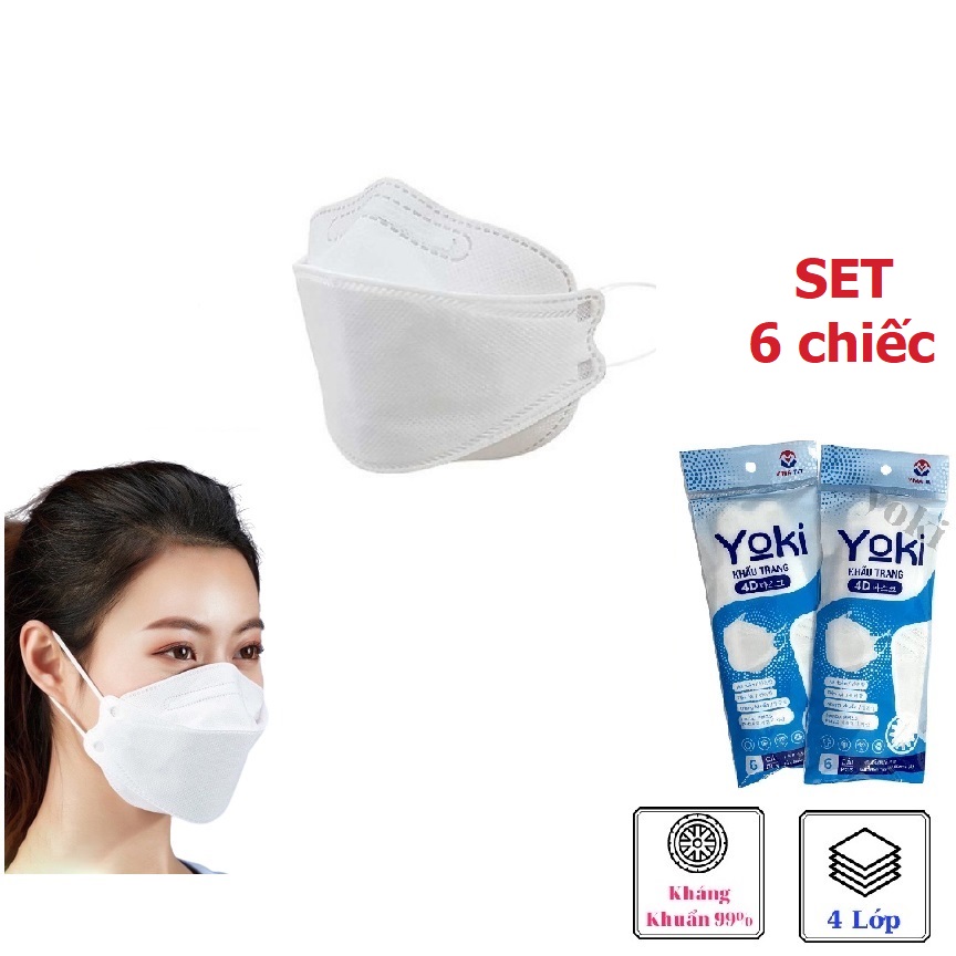 Set 6 Khẩu Trang 4D - Taky, Cao Cấp 4 Lớp, Kháng Khuẩn, Chống Bụi, Ôm Sát Mặt, Không Lem Son Của Chị Em 7799Set6