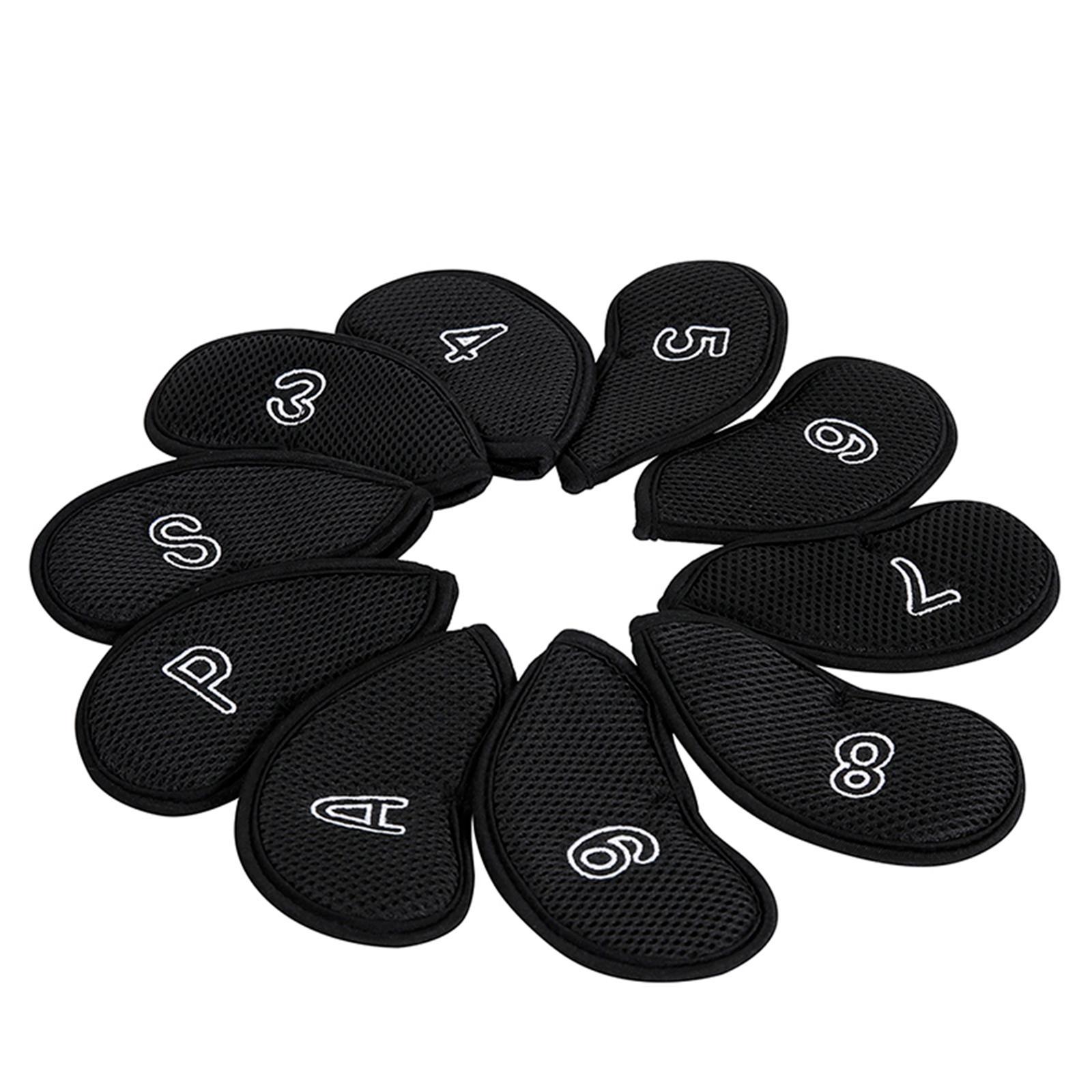 10Pcs/Pack Meshy Golf Iron Head Covers Fit Most Irons Embroidered Black