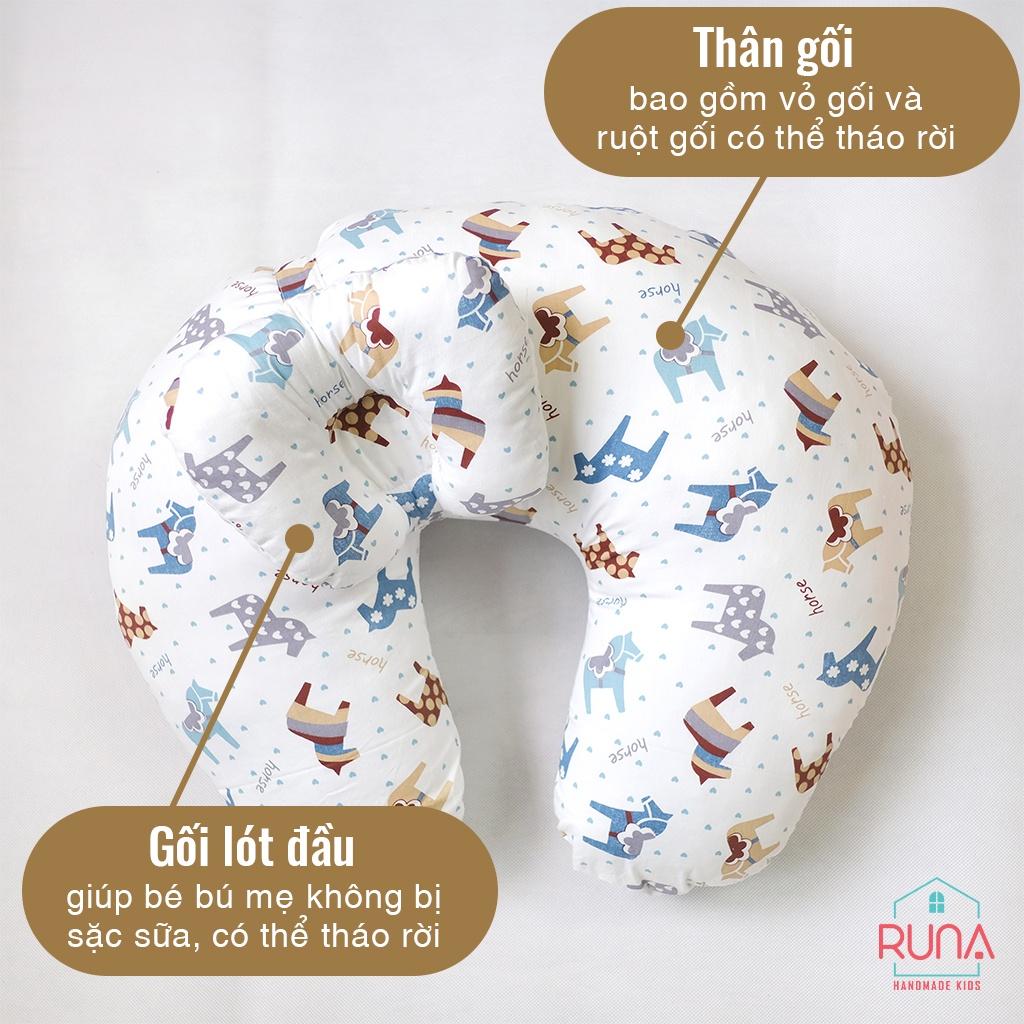 Gối cho bé bú đa năng cao cấp RUNA KIDS cotton Hàn mềm mịn thoáng mát an toàn cho bé hoạ tiết dễ thương