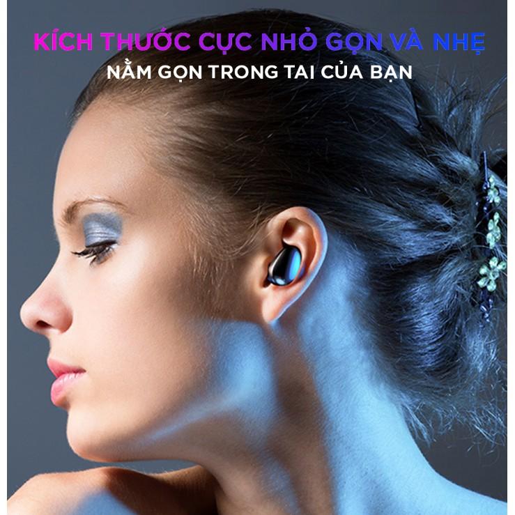 Tai nghe không dây bluetooth nút cảm ứng cao cấp kiêm dock sạc pin dự phòng - chống nước chuẩn ipx7 - thời gian nghe 90h