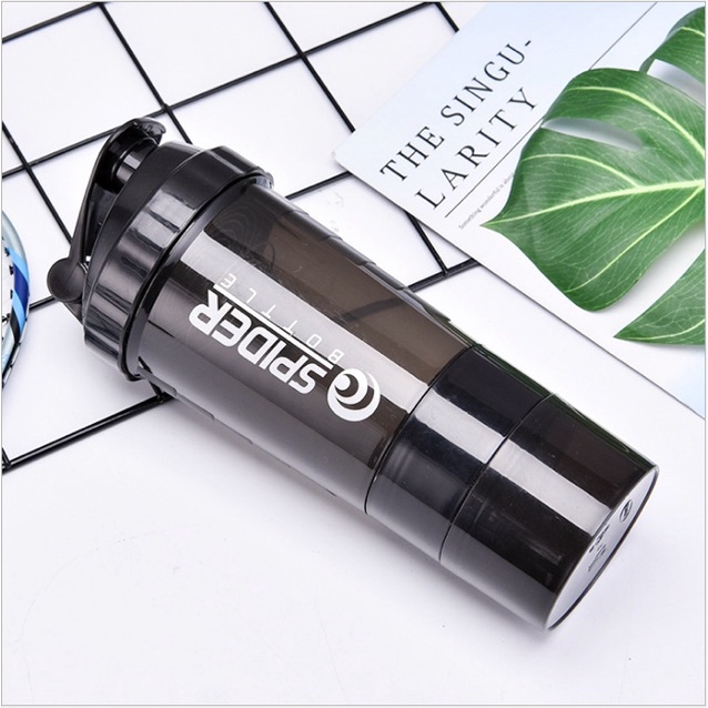 Bình Lắc 3 Ngăn Spider Bottle Dành Cho Gymer, Thể Thao Có Lò Xo Lắc Inox
