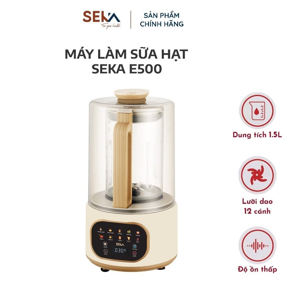 Máy làm sữa hạt Seka E500 - Có chống ồn - 1.5 lít - 9 Chức năng tiếng Việt - Hàng chính hãng