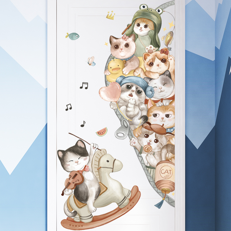 Sticker Giấy Dán Tường Decal Dán tường Tranh Dán Tường Trang Trí Tường Mẫu Gia Đình Nhà Mèo ZDB-2555