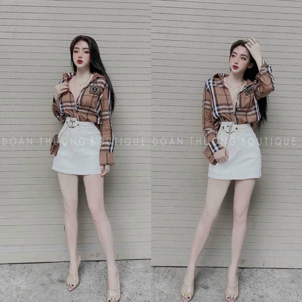 Áo Sơ Mi Kẻ Thô Dũi Logo Tag Đá