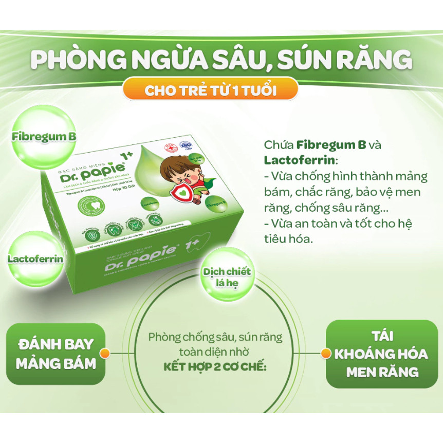 Gạc Rơ Lưỡi Dr Papie Làm Sạch Răng, Lưỡi, Nướu và Khoang Miệng Cho Bé 30 Gói/Hộp