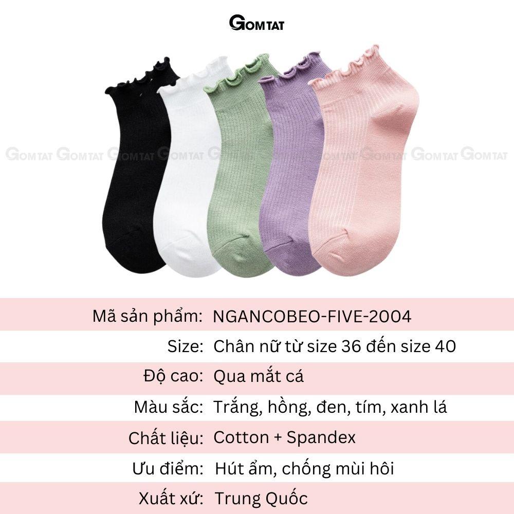 Tất vớ nữ cổ ngắn, cổ bèo nhẹ nhàng, chất liệu cotton mềm mại, thấm hút, thoáng khí - NGANCOBEO-FIVE-2004-1DOI