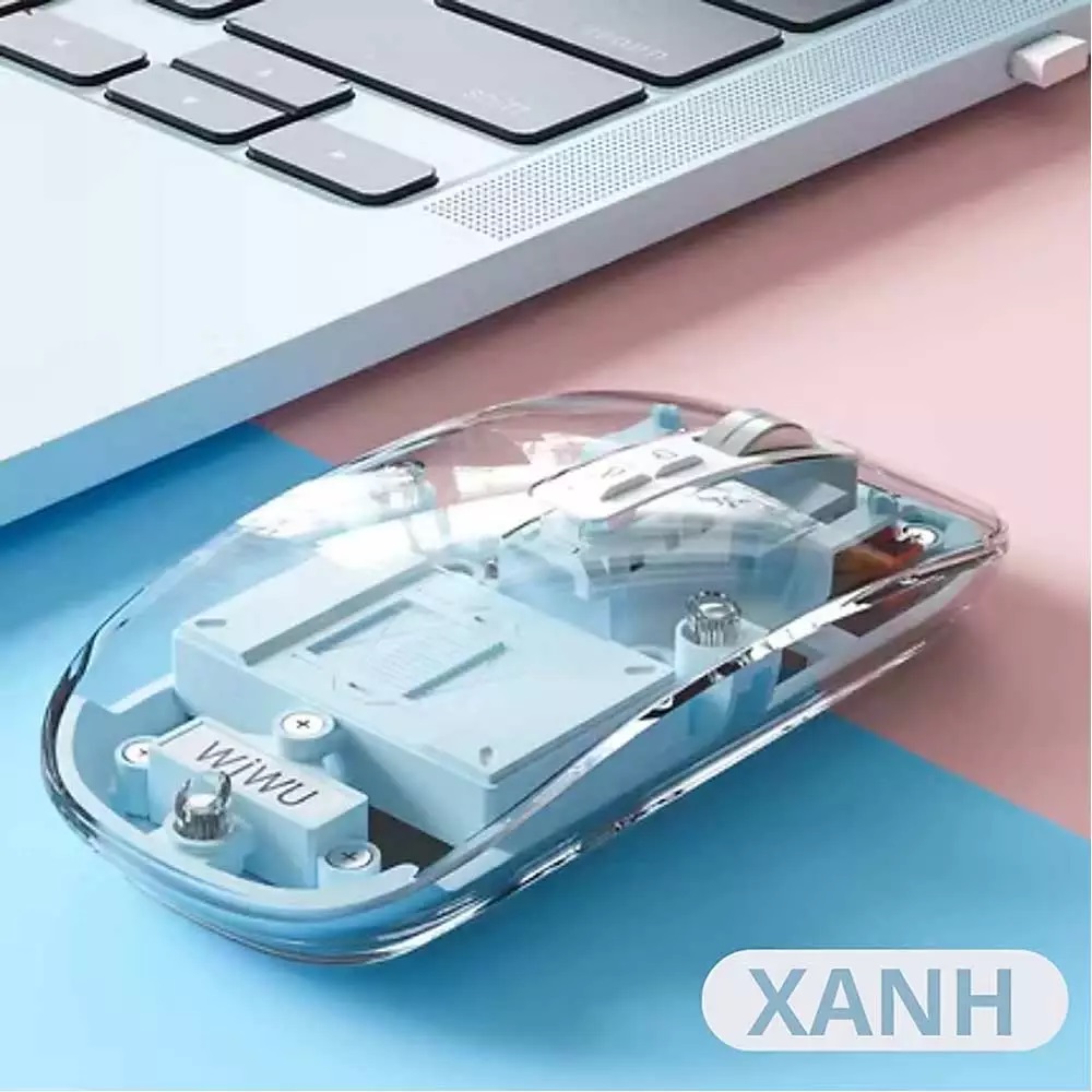 Chuột không dây bluetooth 5.1 trong suốt lộ cơ hiệu WiWU Crystal Wireless Magetic Mouse WM105 - kết nối 3 thiết bị cùng lúc, độ bền cao 5 triệu click, đèn led RGB đổi màu, thiết kế trong suốt thời trang, DPI cực cao 2400 - Hàng nhập khẩu