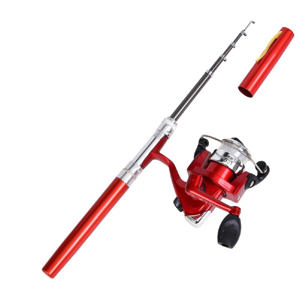 Bộ cần câu bút bi mini 1m/1m4 và máy câu, cần câu bút máy đứng cao cấp nhỏ gọn dùng để câu tôm mực câu cá nhỏ ở sông suối