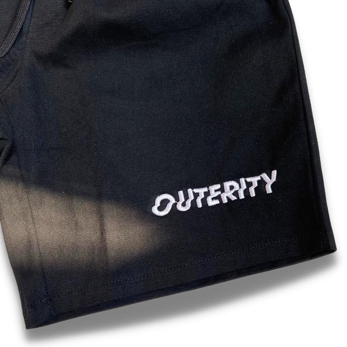 Quần short kaki nam lưng thun Thêu Chữ mẫu OUTERITY màu đen và trắng