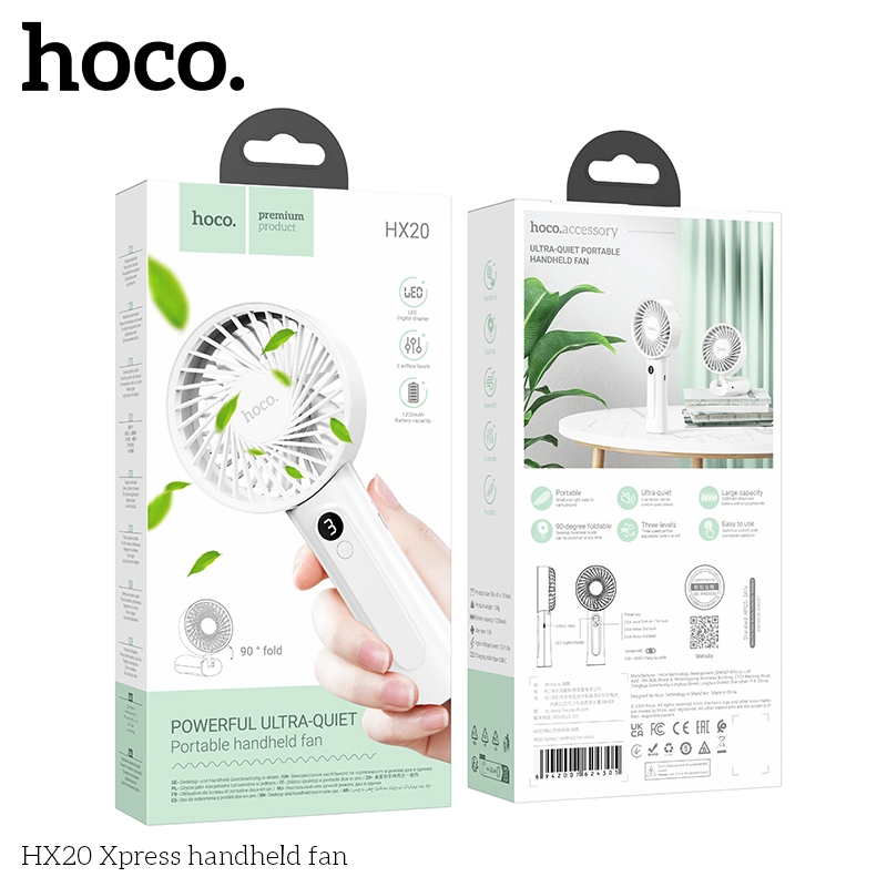 Quạt sạc cầm tay/ để bàn Hoco HX20 dung lựng pin 1200mah cổng sạc Type C _ Hàng chính hãng