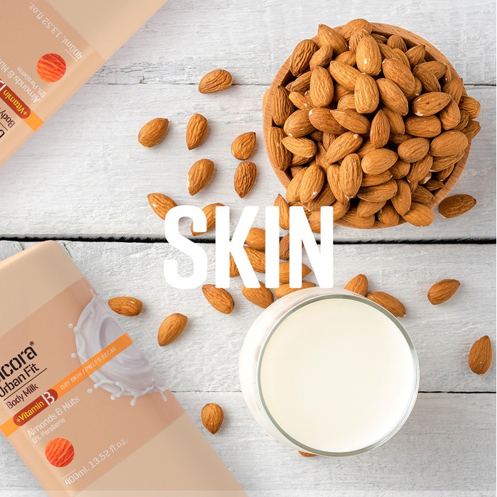 Sữa dưỡng thể Dicora Urban Fit almonds &amp; nuts vitamin B hạnh nhân &amp; các loại hạt 400ml gíup làn mịn màng, căng bóng