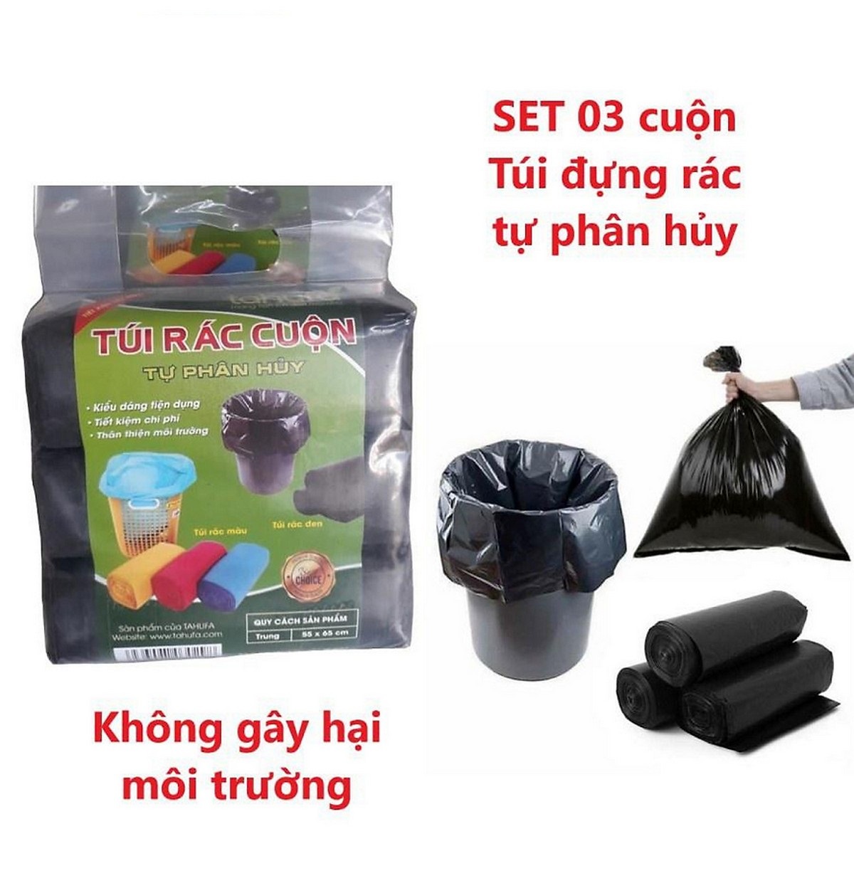 Combo 3 Cuộn Túi Đựng Rác Loại Trung 65x55Cm Nặng 426g