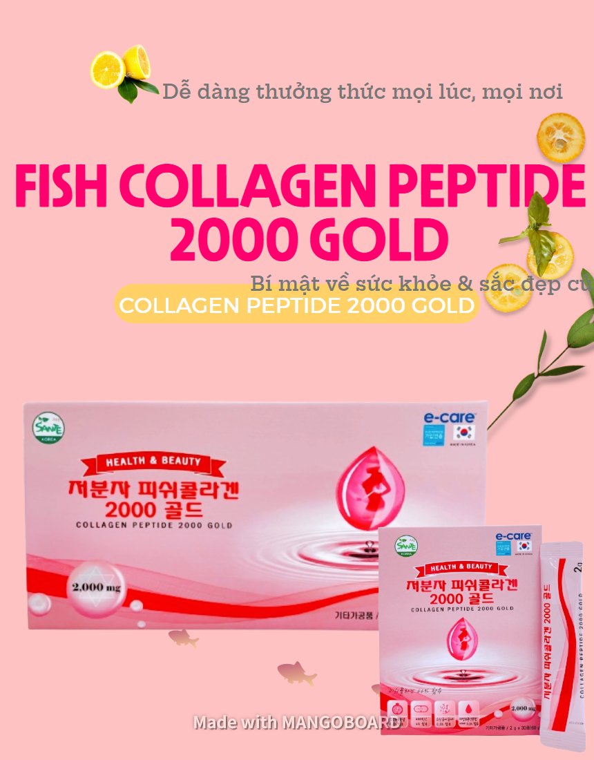 Fish Collagen Peptipe Gold 2000mg 1 Hộp 90 Gói - Sante365 - Thực phẩm bảo vệ sức khỏe 