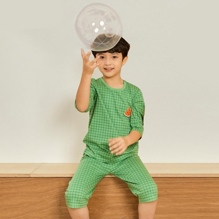 Đồ bộ quần áo thun cotton lửng tay cho bé trai và bé gái mặc nhà mùa hè chính hãng Unifriend Hàn Quốc U2022-3