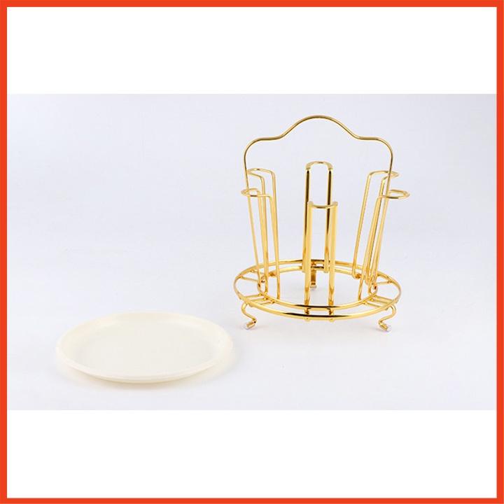 Khay úp ly mạ vàng tròn có tặng kèm khay hứng nước cao cấp