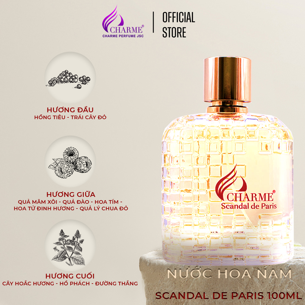 Nước hoa nữ sang trọng, Charme Scandal De Paris, quyến rũ, sang trọng, lưu hương nồng nàn, 100ml